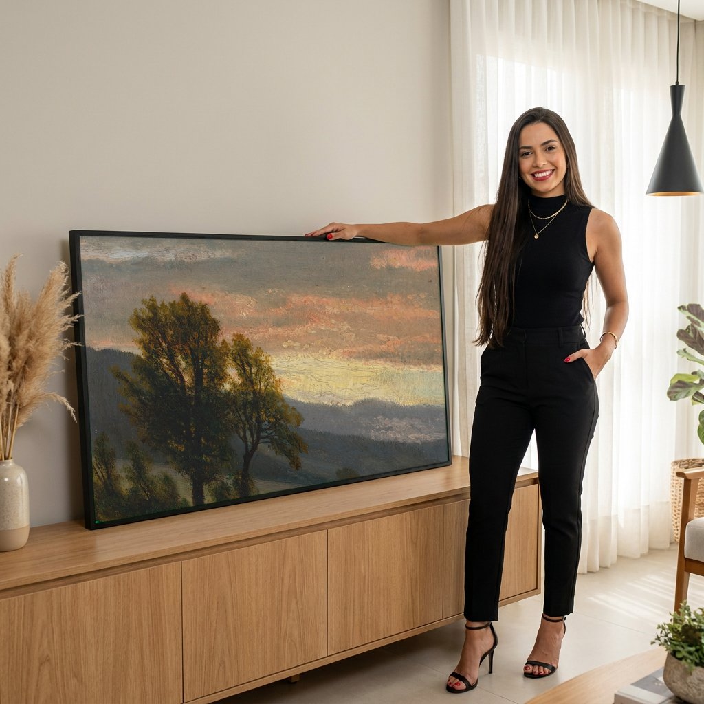 Quadro Decorativo Crepúsculo na Paisagem - Albert Bierstadt com modelo em ambiente