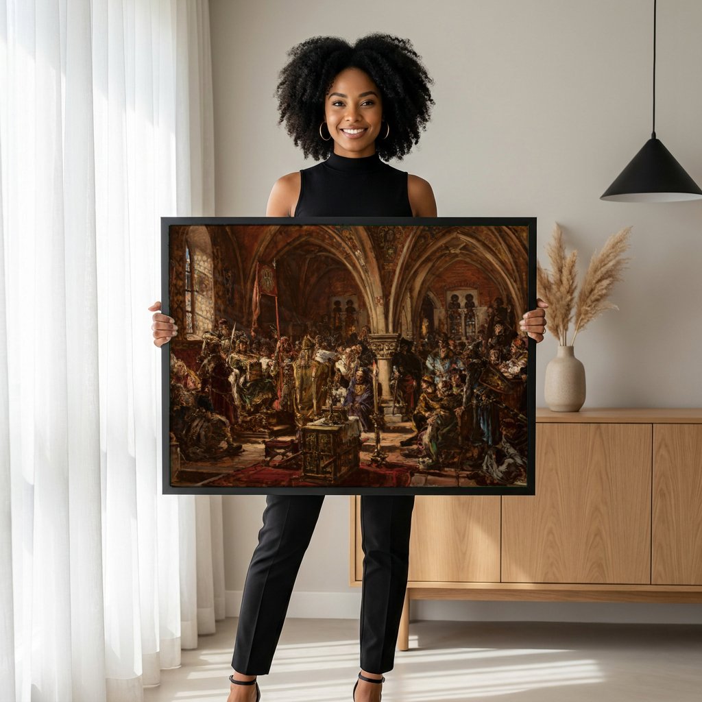 Quadro Decorativo A Prussiana Homenagem - Jan Matejko com modelo em ambiente