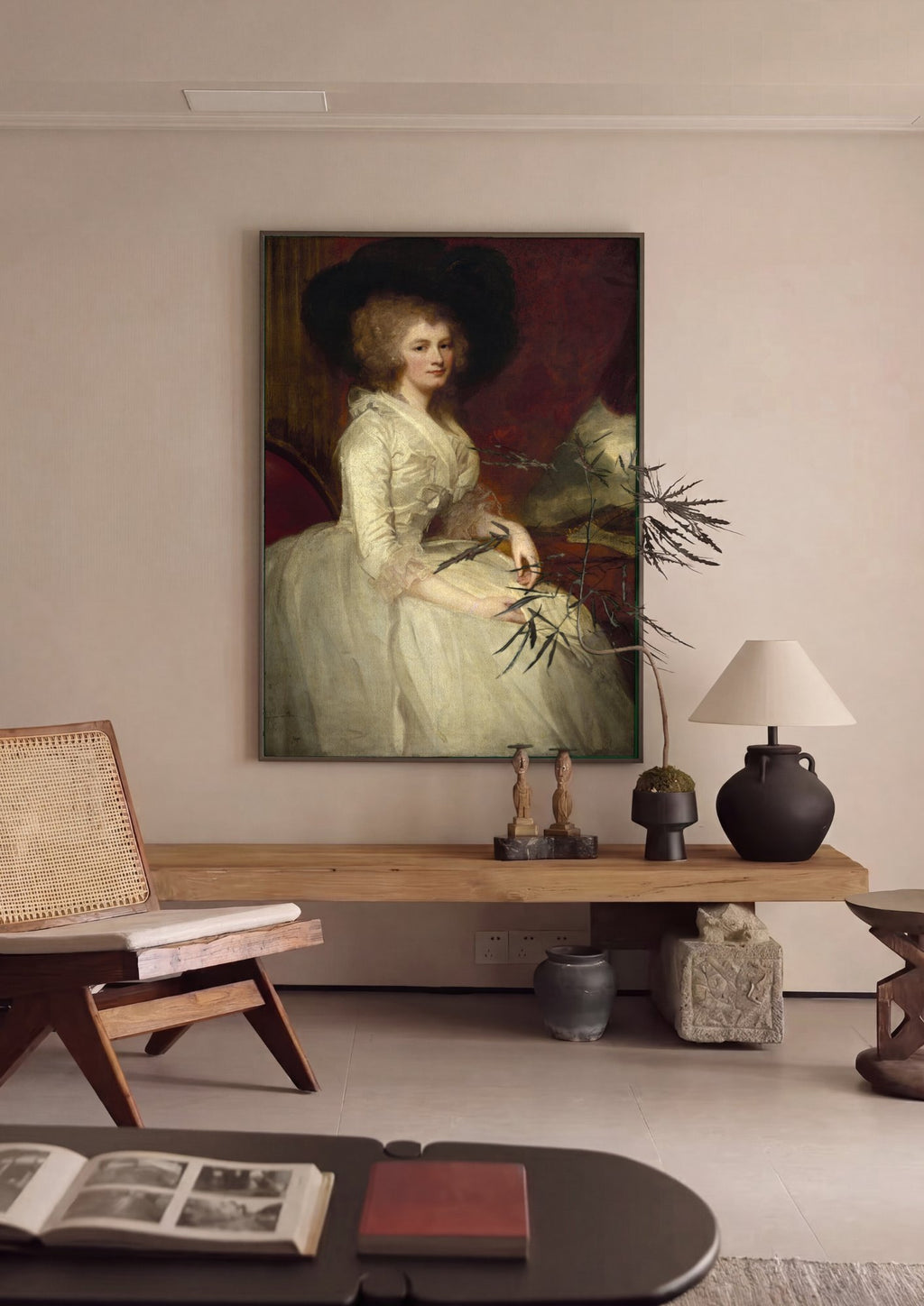 Quadro Decorativo Senhora com Chapéu - George Romney em ambiente decorado