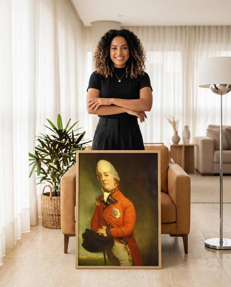 Quadro Decorativo Retrato de Oficial - George Romney com modelo em ambiente