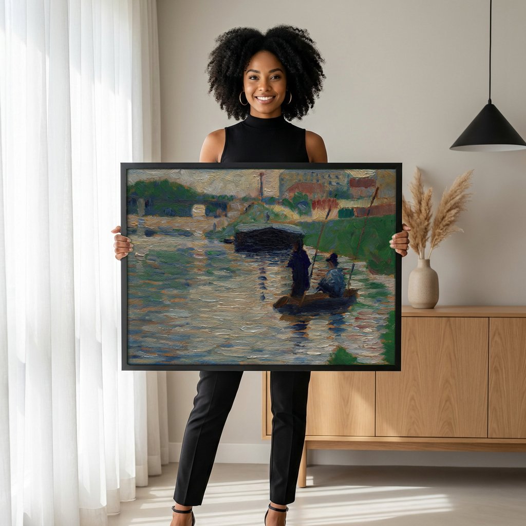 Quadro Decorativo Pescadores no Sena - Georges Seurat com modelo em ambiente