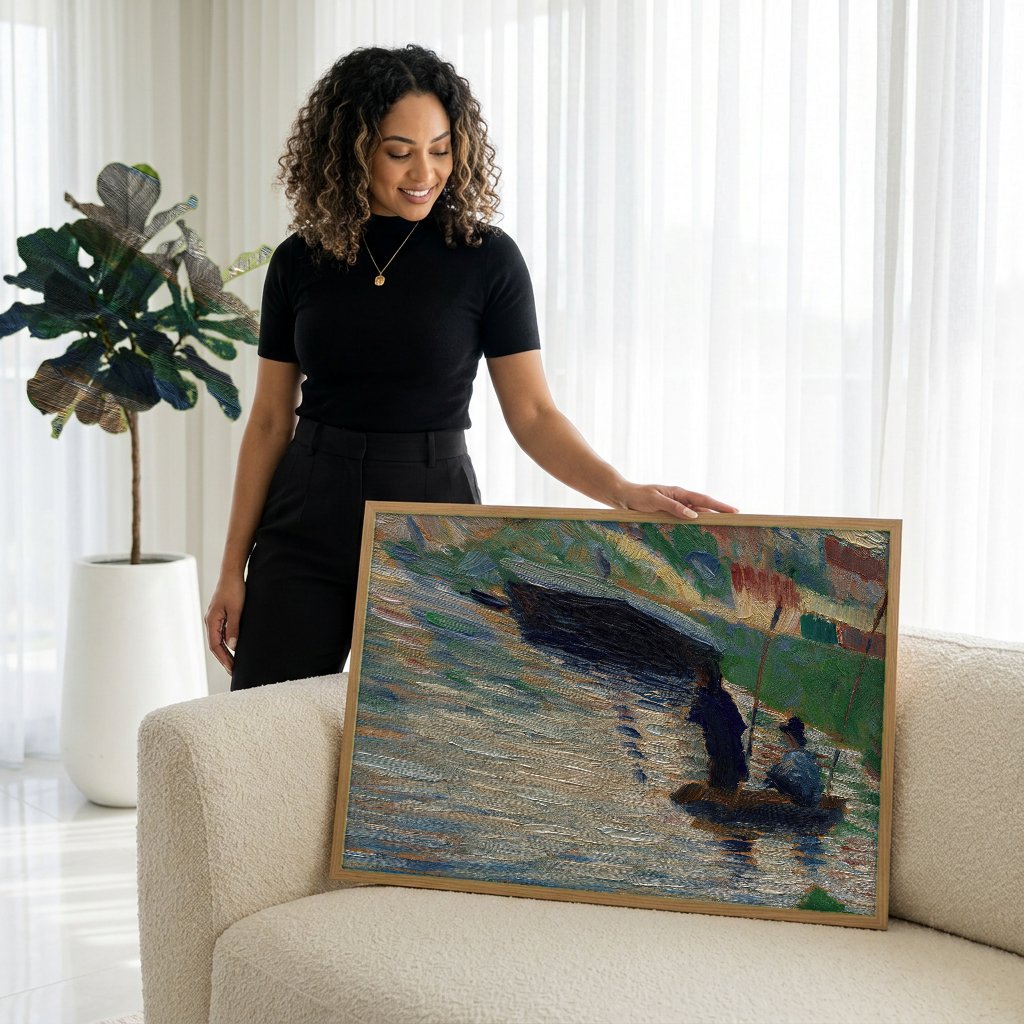 Quadro Decorativo Pescadores no Sena - Georges Seurat com modelo em ambiente