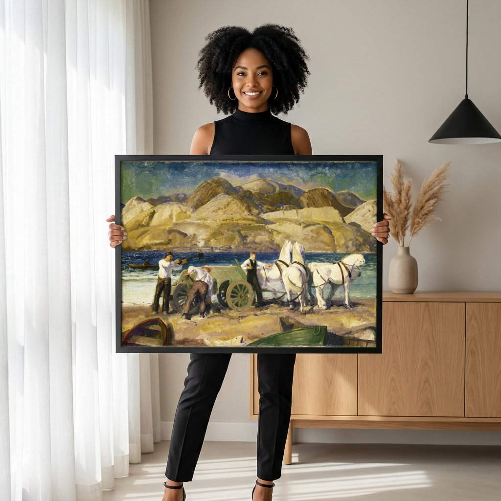 Quadro Decorativo A Pesca com Cavalo - George Bellows com modelo em ambiente