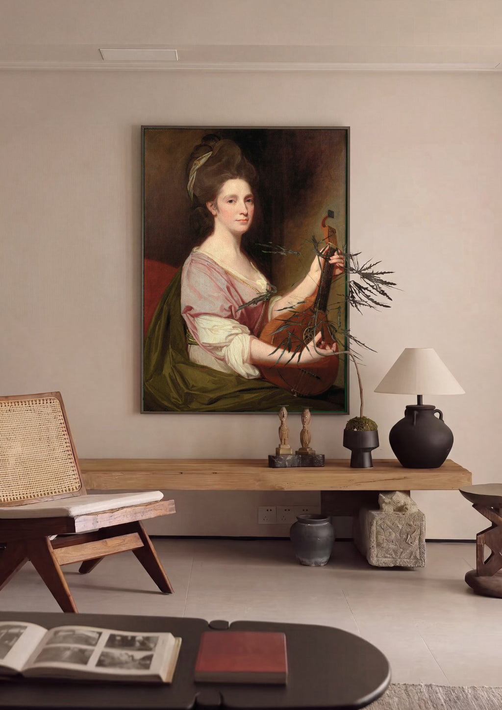 Quadro Decorativo Senhora com Alaúde - George Romney em ambiente decorado