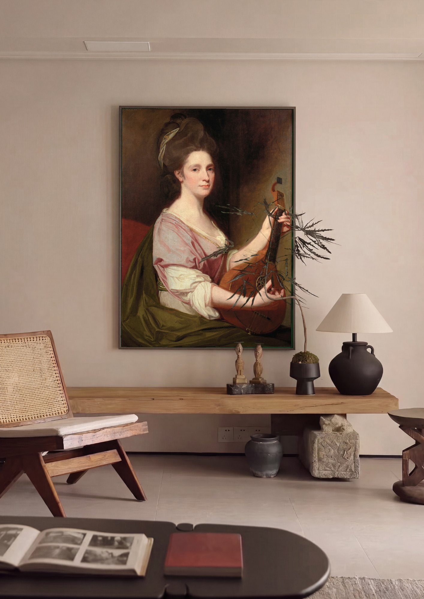 Quadro Decorativo Senhora com Alaúde - George Romney em ambiente decorado