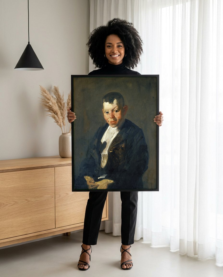 Quadro Decorativo Sorriso Enigmático - George Bellows com modelo em ambiente