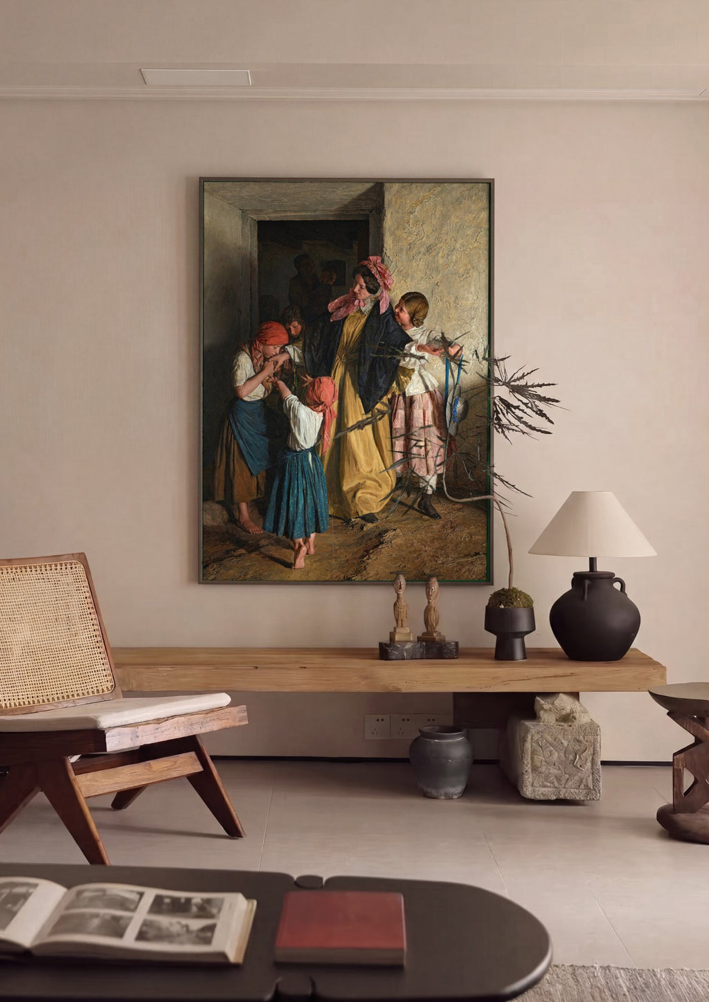 Quadro Decorativo A Visita - Ferdinand Georg Waldmüller em ambiente decorado