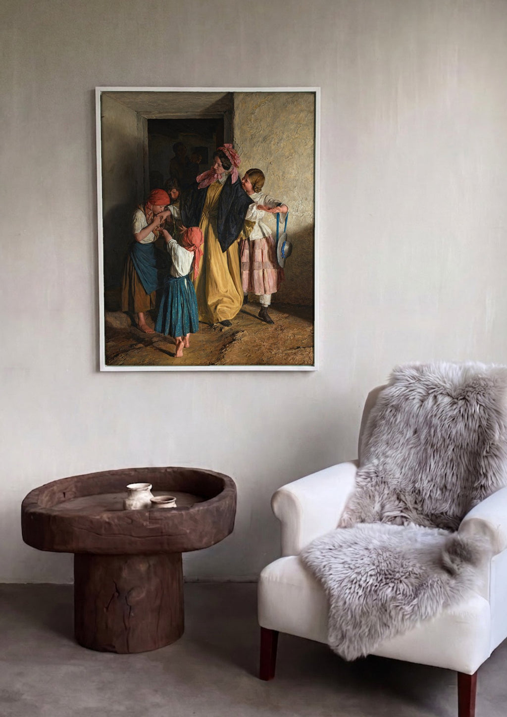 Quadro Decorativo A Visita - Ferdinand Georg Waldmüller em ambiente decorado