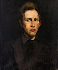 Retrato a óleo de um jovem com cabelo castanho e rosto iluminado, emergindo de um fundo escuro, atribuído a George Bellows.