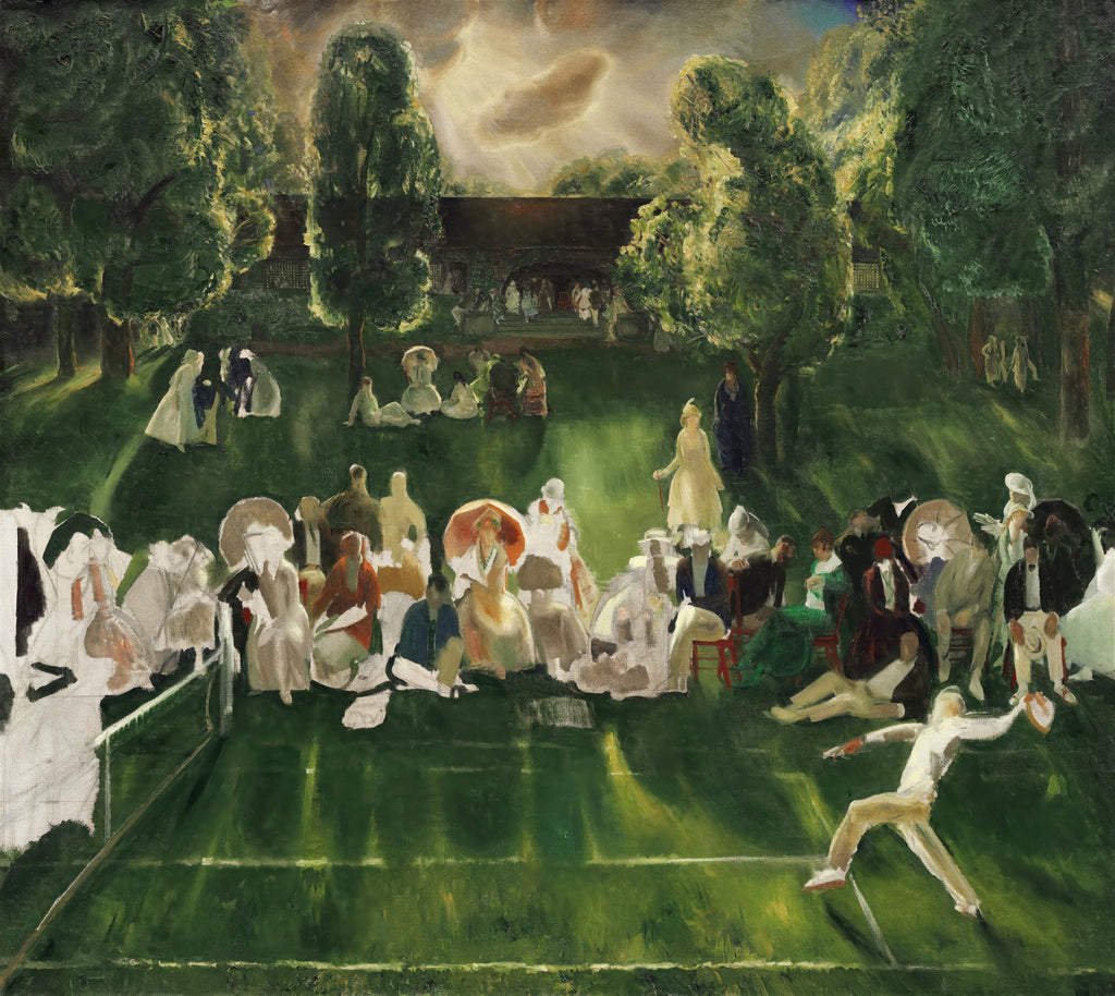 Quadro decorativo Tennis at Newport, de George Bellows, representando uma partida de tênis com público elegante em um dia ensolarado.