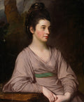 Retrato clássico de uma mulher jovem, de perfil, com cabelos escuros presos e vestido claro, em estilo do século XVIII, atribuído a George Romney.