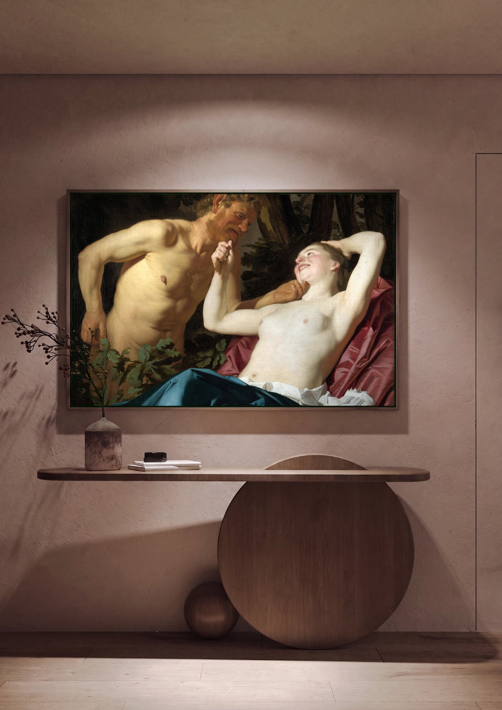 Quadro Decorativo A Ninfa e o Sátiro - Gerard van Honthorst em ambiente decorado