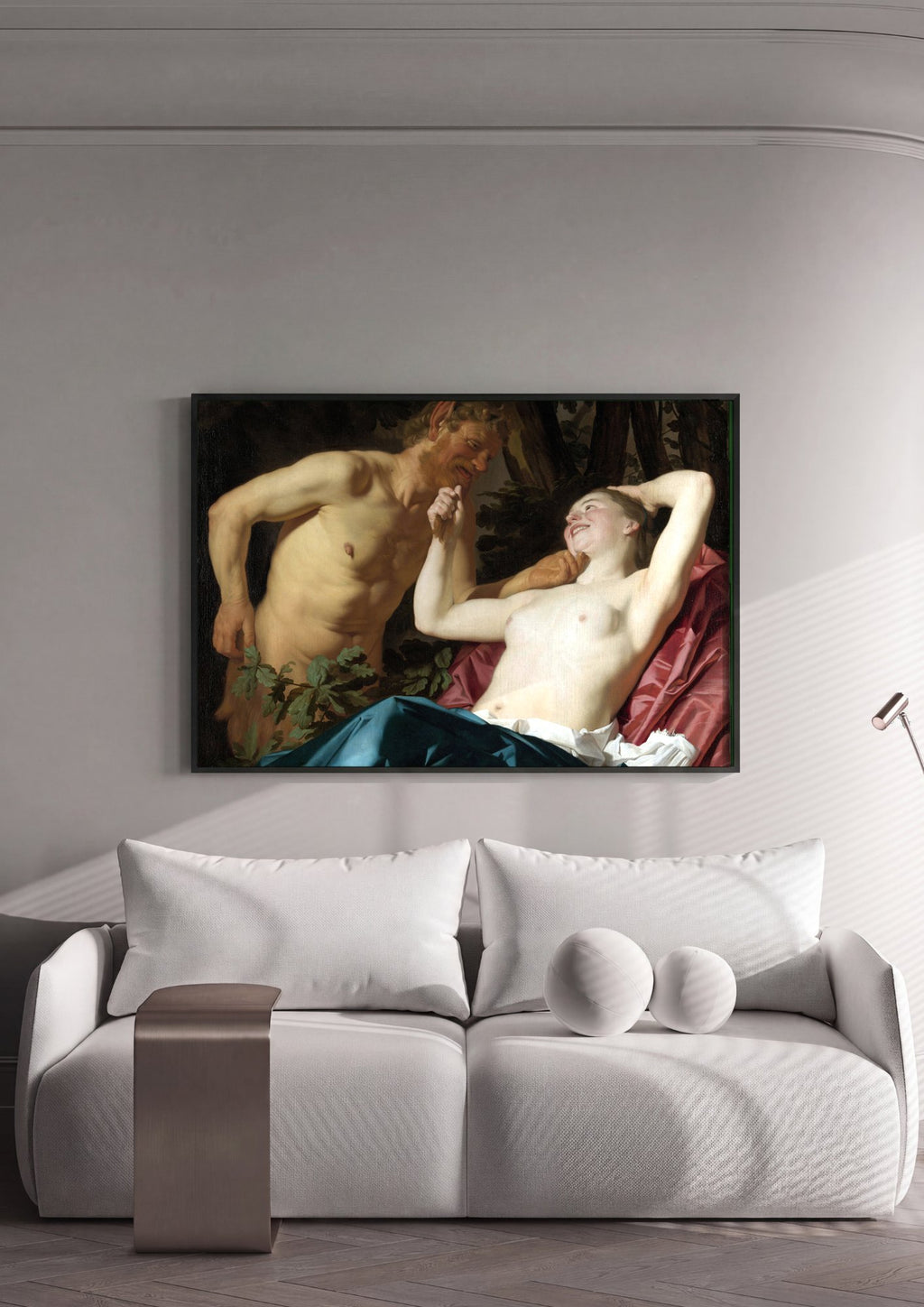 Quadro Decorativo A Ninfa e o Sátiro - Gerard van Honthorst em ambiente decorado