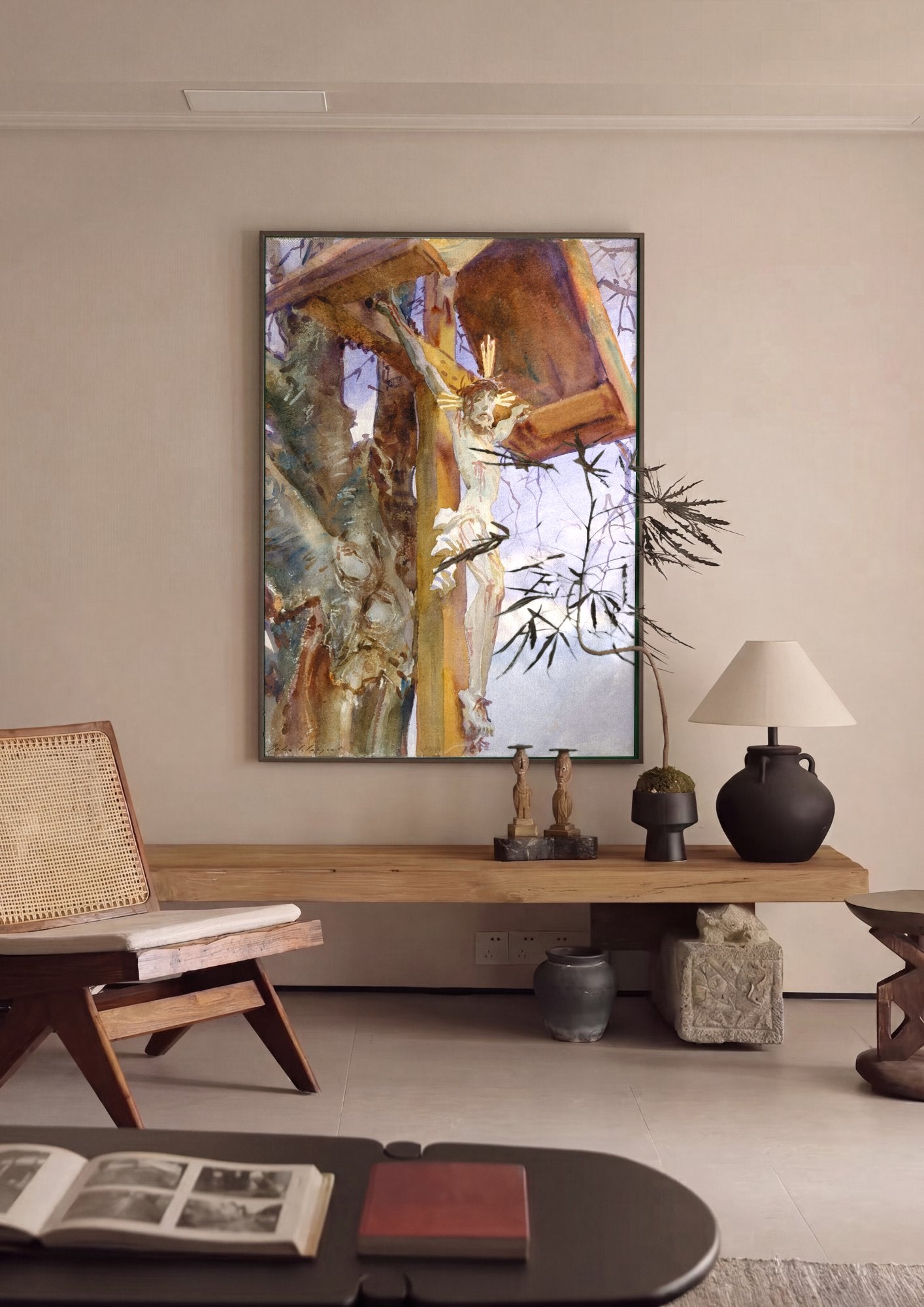 Quadro Decorativo Crucifixo - John Singer Sargent em ambiente decorado
