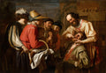 Quadro decorativo 'A Extração do Dente' de Gerard van Honthorst, cena barroca com dentista e paciente.