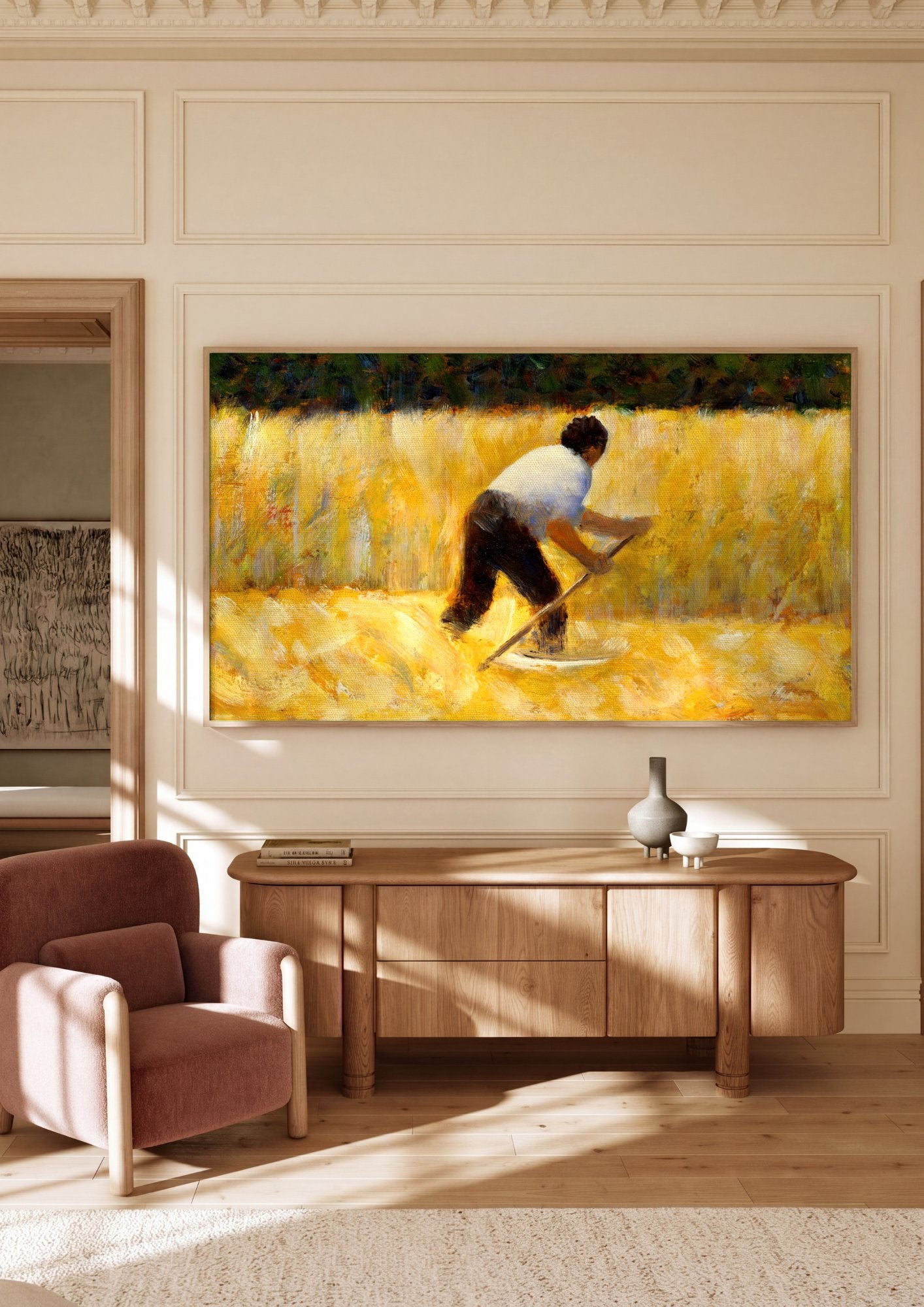Quadro Decorativo Campo de Trigo - Georges Seurat em ambiente decorado