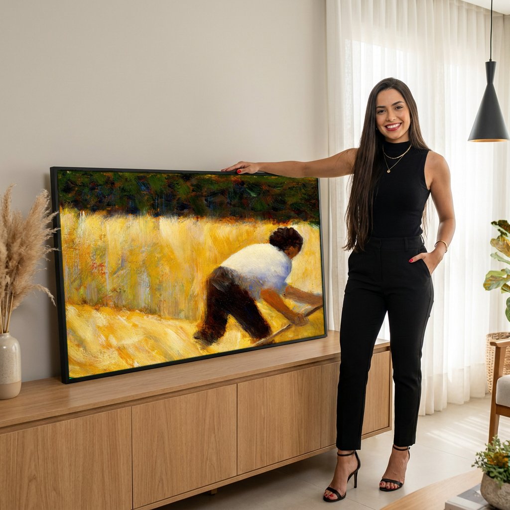 Quadro Decorativo Campo de Trigo - Georges Seurat com modelo em ambiente