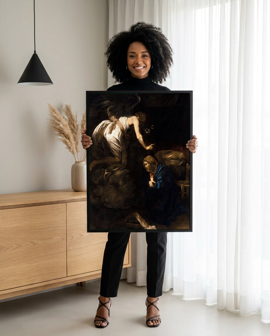 Quadro Decorativo A Anunciação - Caravaggio com modelo em ambiente