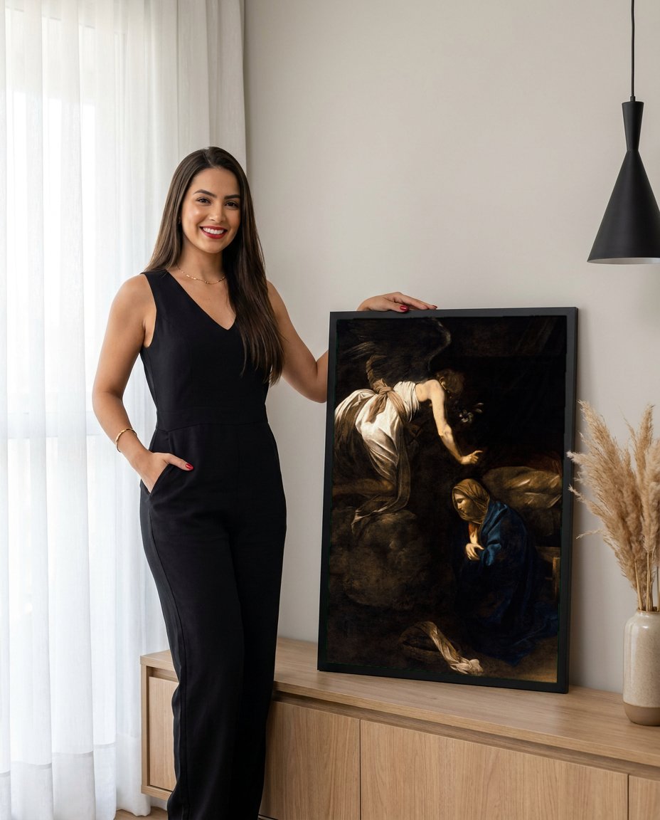 Quadro Decorativo A Anunciação - Caravaggio com modelo em ambiente