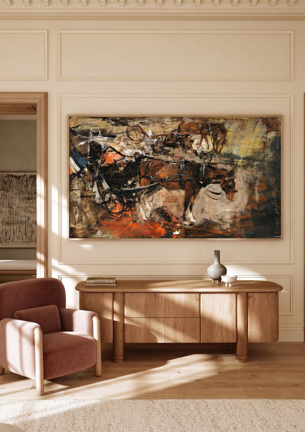 Quadro Decorativo Carruagem e Cavalos - Giovanni Boldini em ambiente decorado
