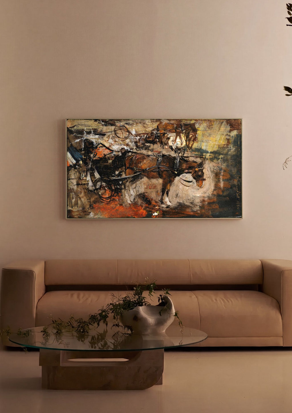Quadro Decorativo Carruagem e Cavalos - Giovanni Boldini em ambiente decorado