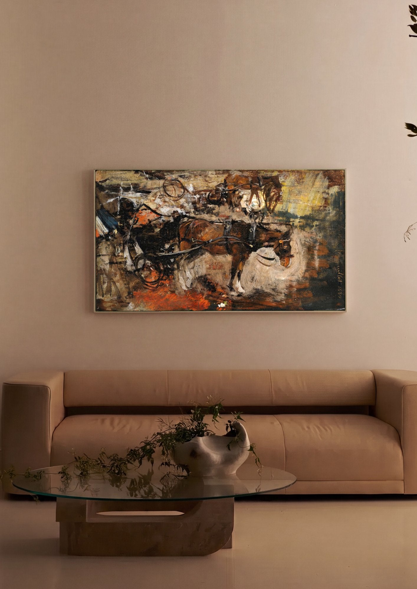 Quadro Decorativo Carruagem e Cavalos - Giovanni Boldini em ambiente decorado