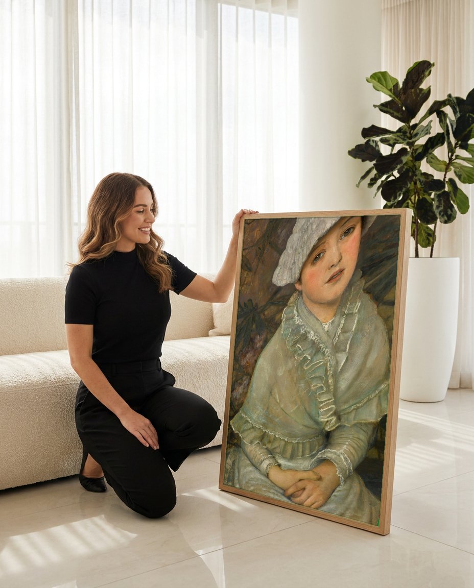 Quadro Decorativo 'Portrait of a Young Girl' - John Atkinson Grimshaw com modelo em ambiente