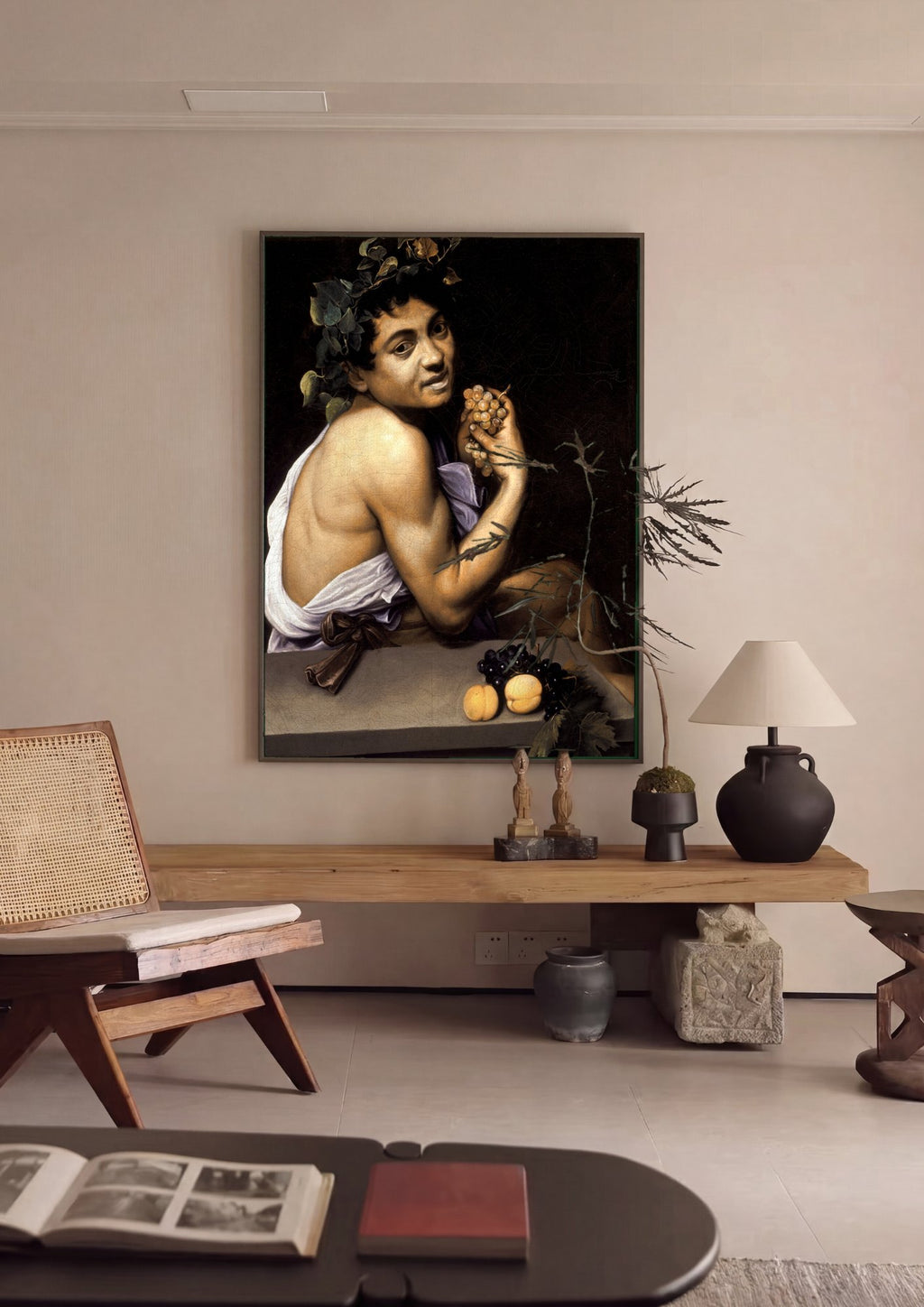 Quadro Decorativo Baco Jovem - Caravaggio em ambiente decorado