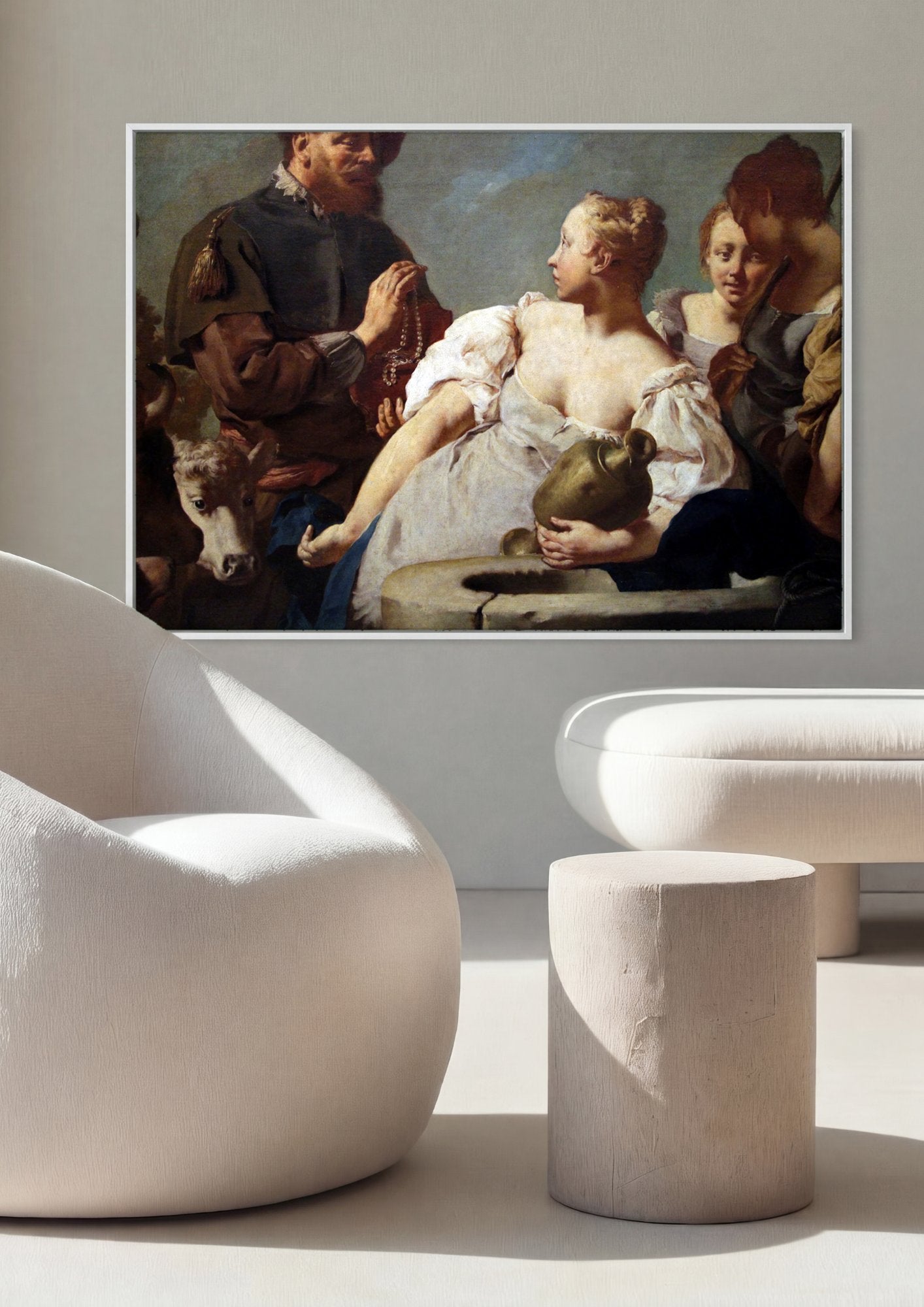 Quadro Decorativo A Oferta de Rebeca - Giovanni Battista Piazzetta em ambiente decorado