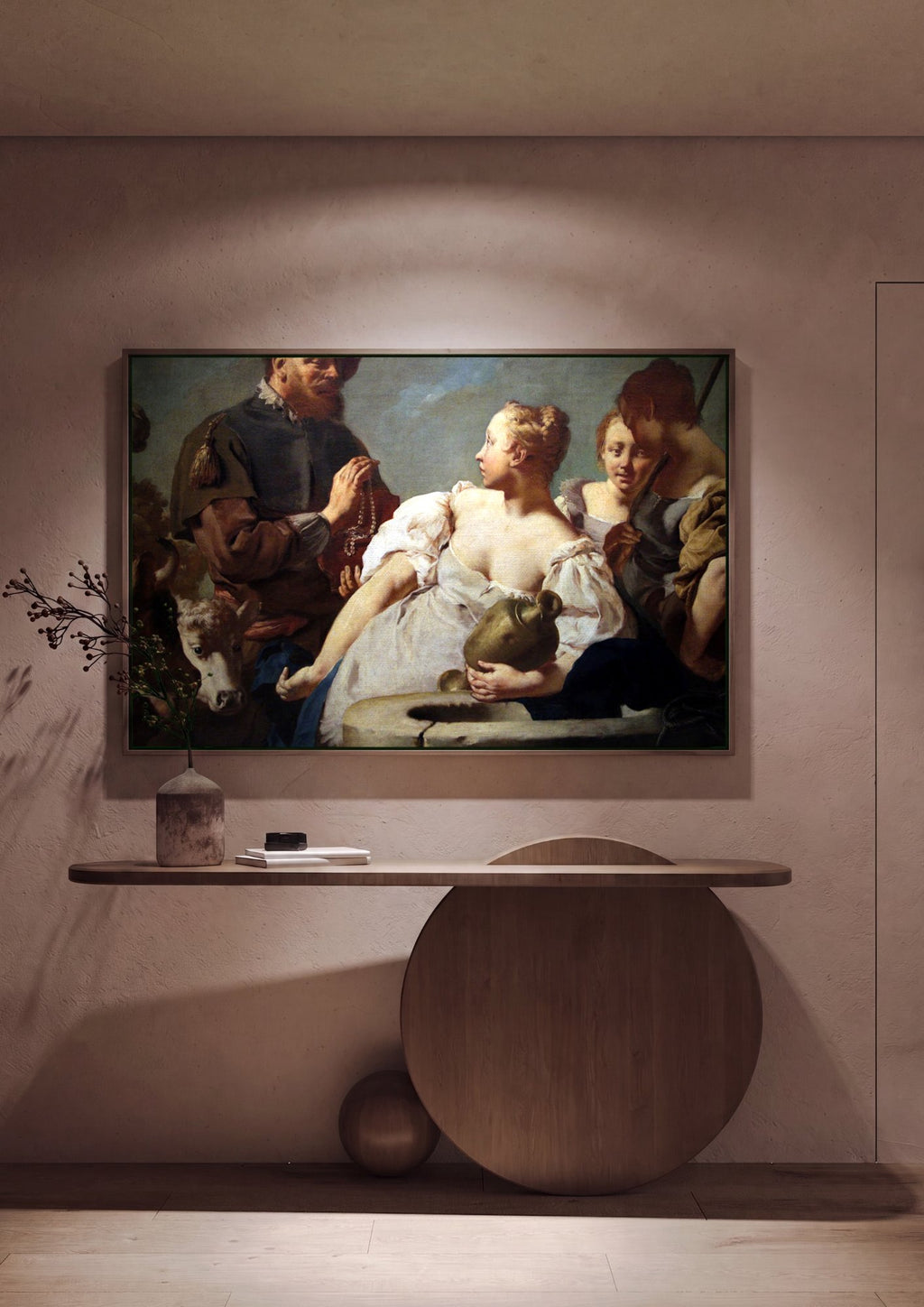 Quadro Decorativo A Oferta de Rebeca - Giovanni Battista Piazzetta em ambiente decorado
