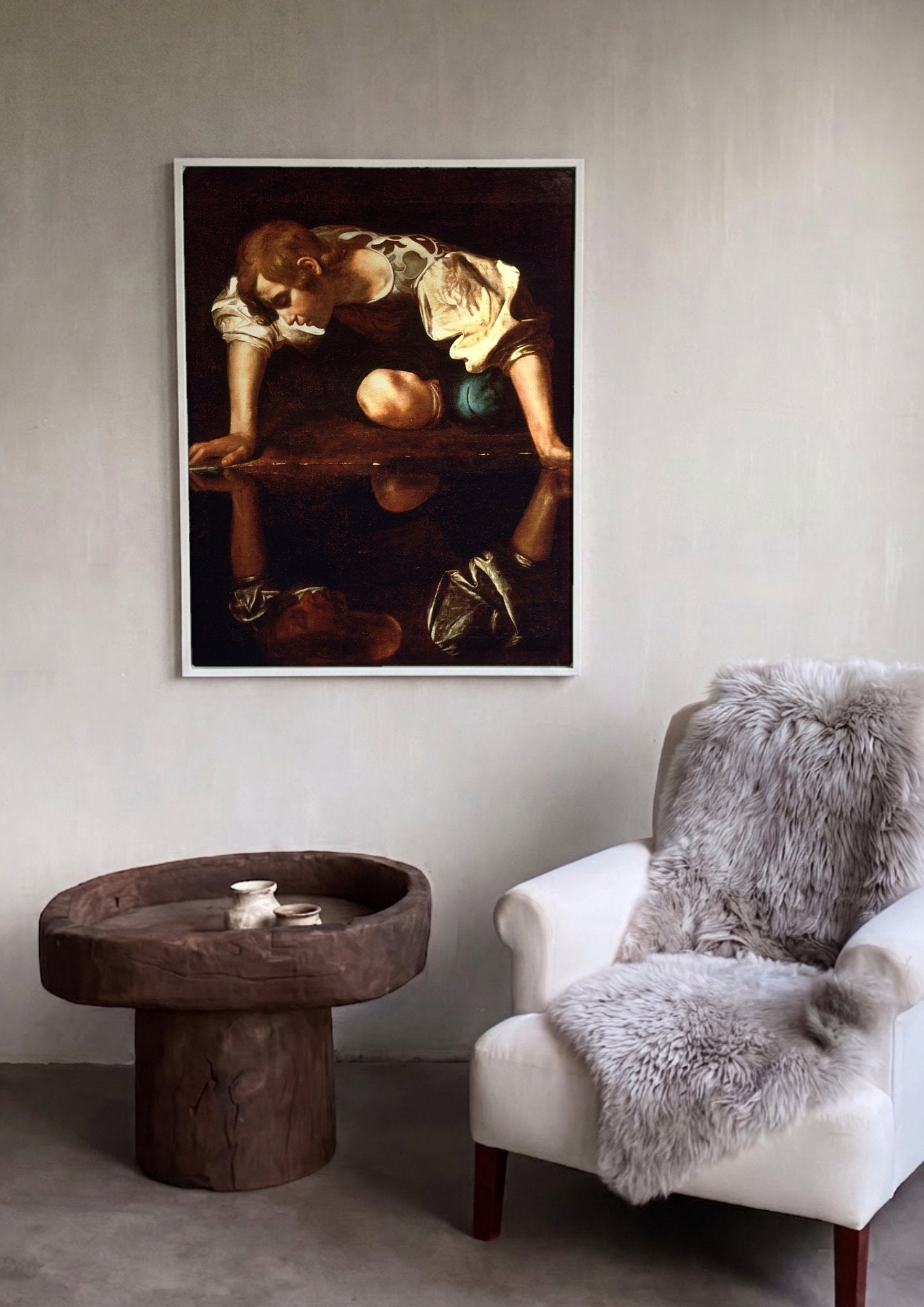 Quadro Decorativo Narciso - Caravaggio em ambiente decorado
