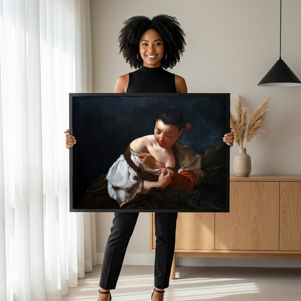 Quadro Decorativo A Jovem Cozinheira - Giovanni Battista Piazzetta com modelo em ambiente
