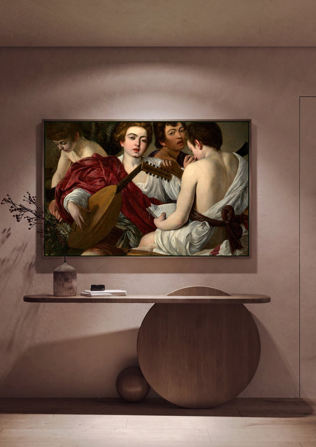 Quadro Decorativo Os Músicos - Caravaggio em ambiente decorado