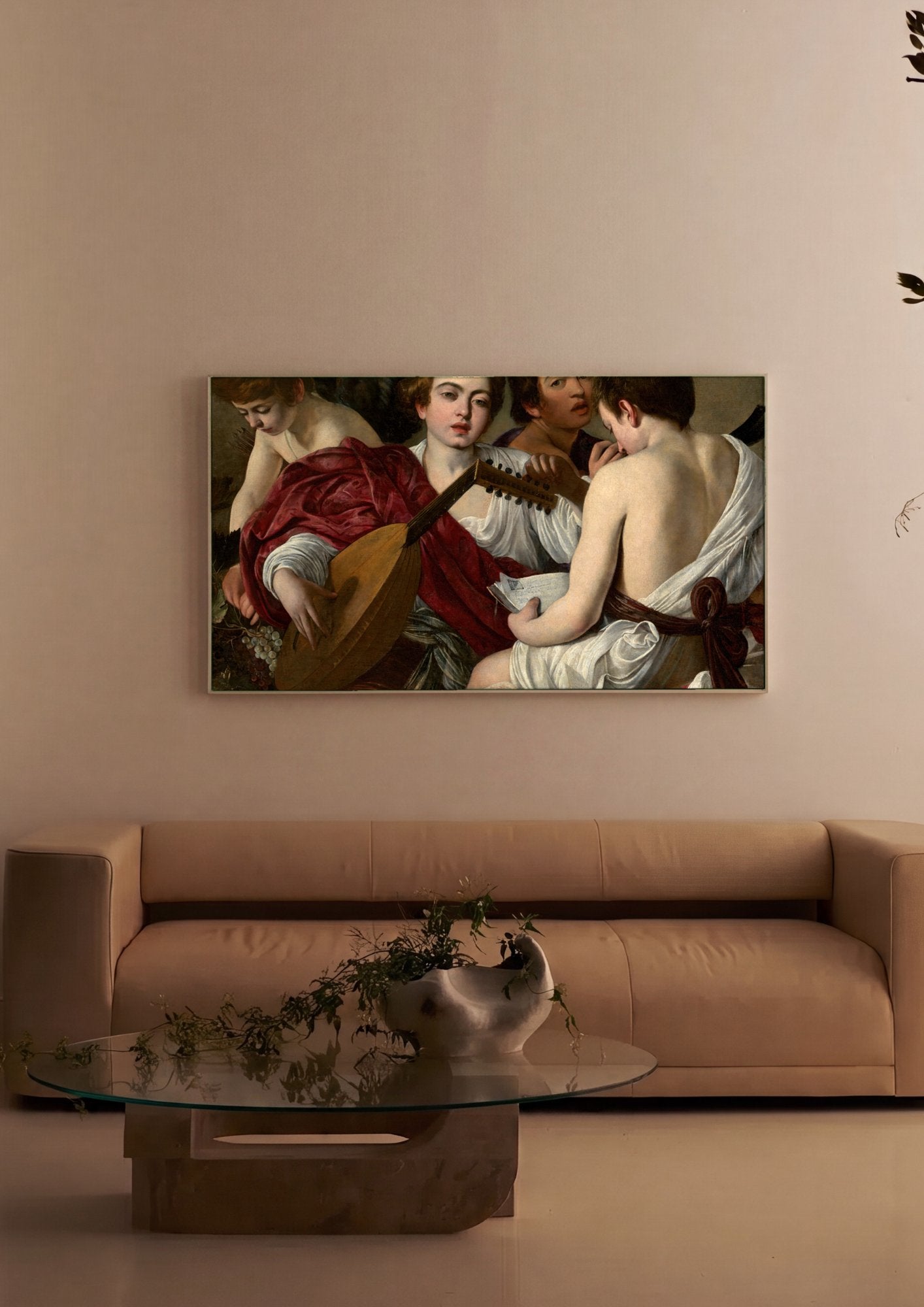 Quadro Decorativo Os Músicos - Caravaggio em ambiente decorado