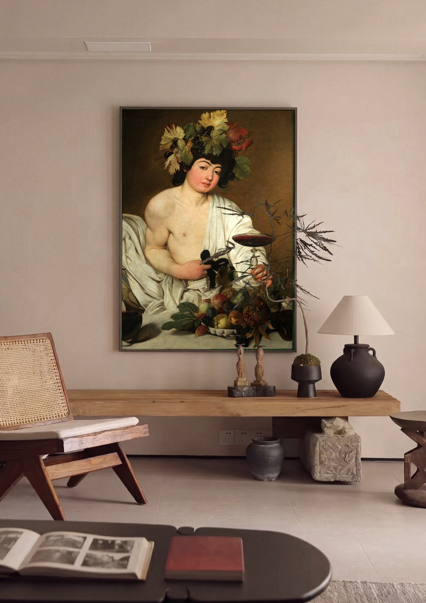 Quadro Decorativo Baco Jovem - Caravaggio em ambiente decorado
