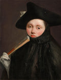 Retrato de um jovem em estilo Rococó por Giovanni Battista Tiepolo, vestindo chapéu preto e capa, segurando um leque, com olhar expressivo. Predominam tons escuros e pele clara.