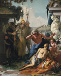 Quadro decorativo com a pintura 'A Morte de Hiacinto' de Giovanni Battista Tiepolo, mostrando Apolo e outros personagens lamentando a morte de Hiacinto em um cenário mitológico e dramático.