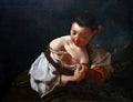 Pintura a óleo de Giovanni Battista Piazzetta, 'A Jovem Cozinheira', retratando uma mulher de perfil, com iluminação dramática no rosto e colo, sobre um fundo escuro. Ela segura a barra de sua blusa branca com as mãos.