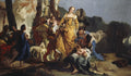 Pintura 'A Descoberta de Moisés' de Giovanni Battista Tiepolo, exibindo uma cena bíblica com figuras ricamente vestidas e um bebê em um cesto, em estilo rococó.