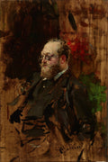 Quadro decorativo com retrato de um homem barbudo, de óculos, em tons escuros e terrosos, com pinceladas vibrantes. Obra de Giovanni Boldini.