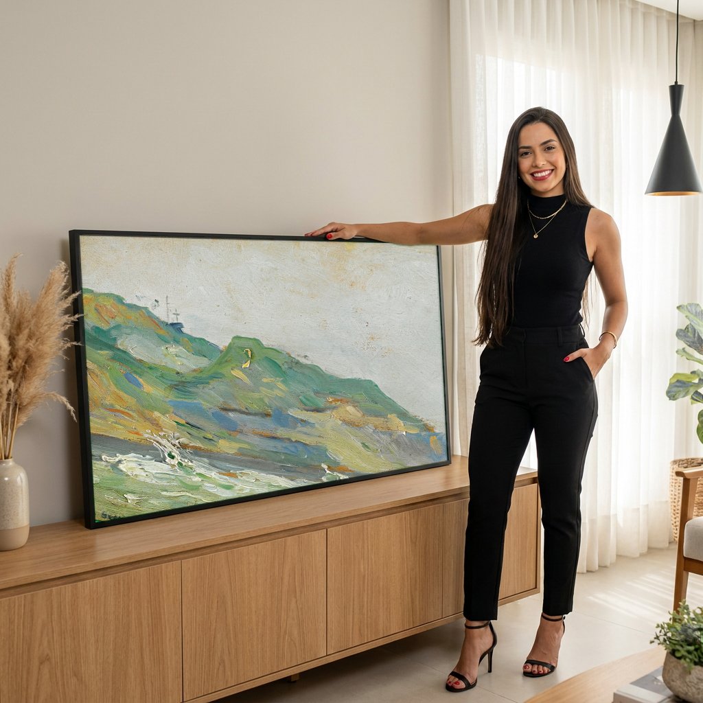 Quadro Decorativo Mar Revolto - Paul Signac com modelo em ambiente