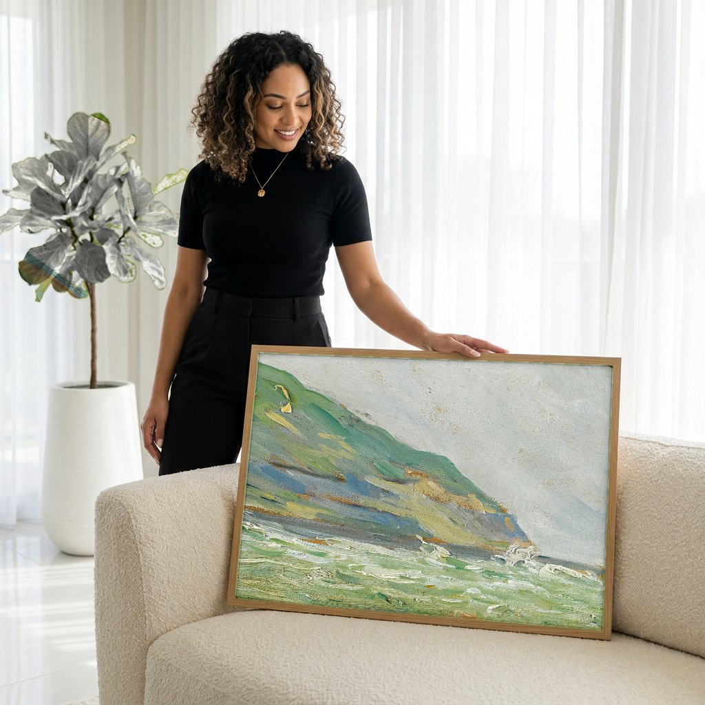Quadro Decorativo Mar Revolto - Paul Signac com modelo em ambiente