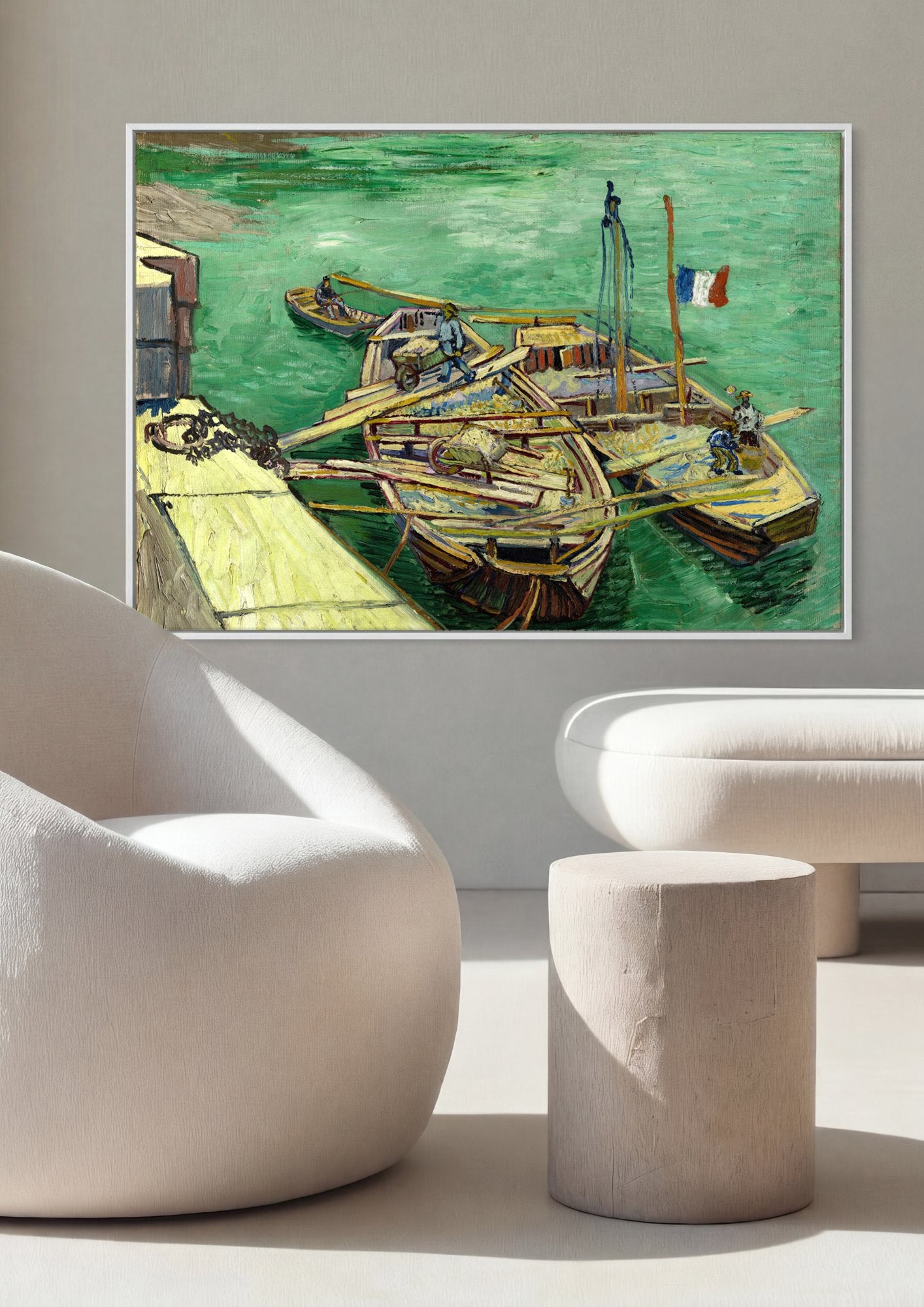 Quadro Decorativo Cais com Barcos - Van Gogh em ambiente decorado