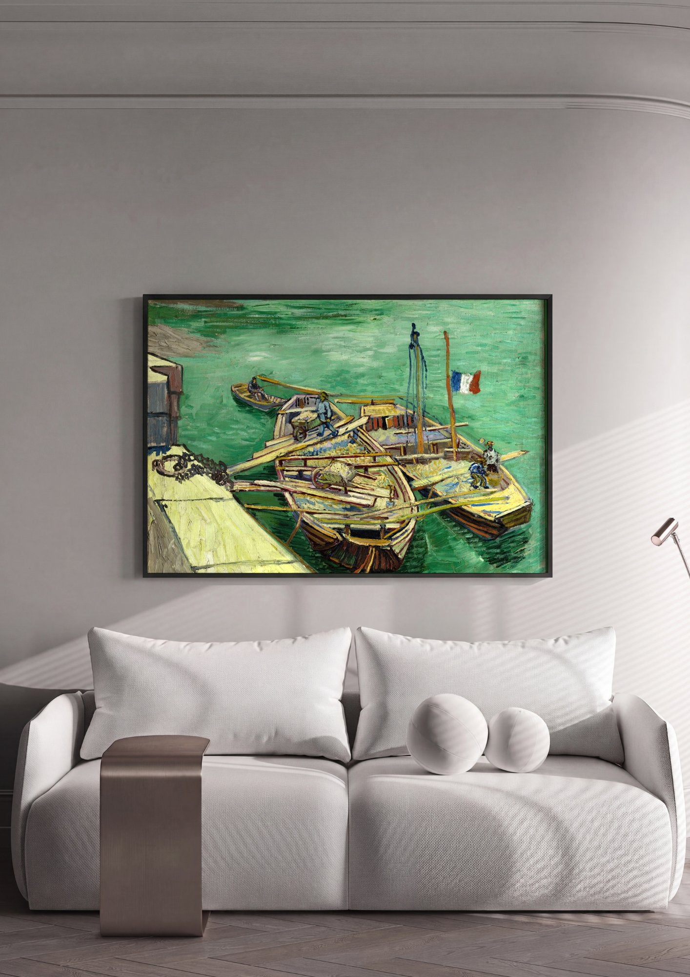 Quadro Decorativo Cais com Barcos - Van Gogh em ambiente decorado
