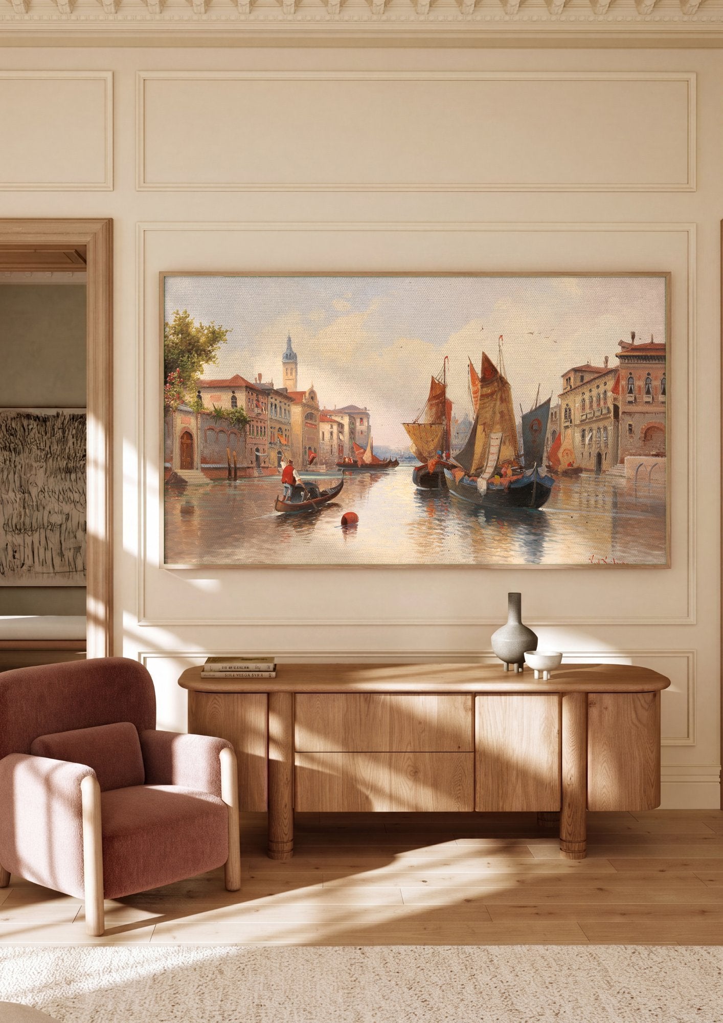Quadro Decorativo Canal de Veneza com Gôndolas - Karl Kaufmann em ambiente decorado
