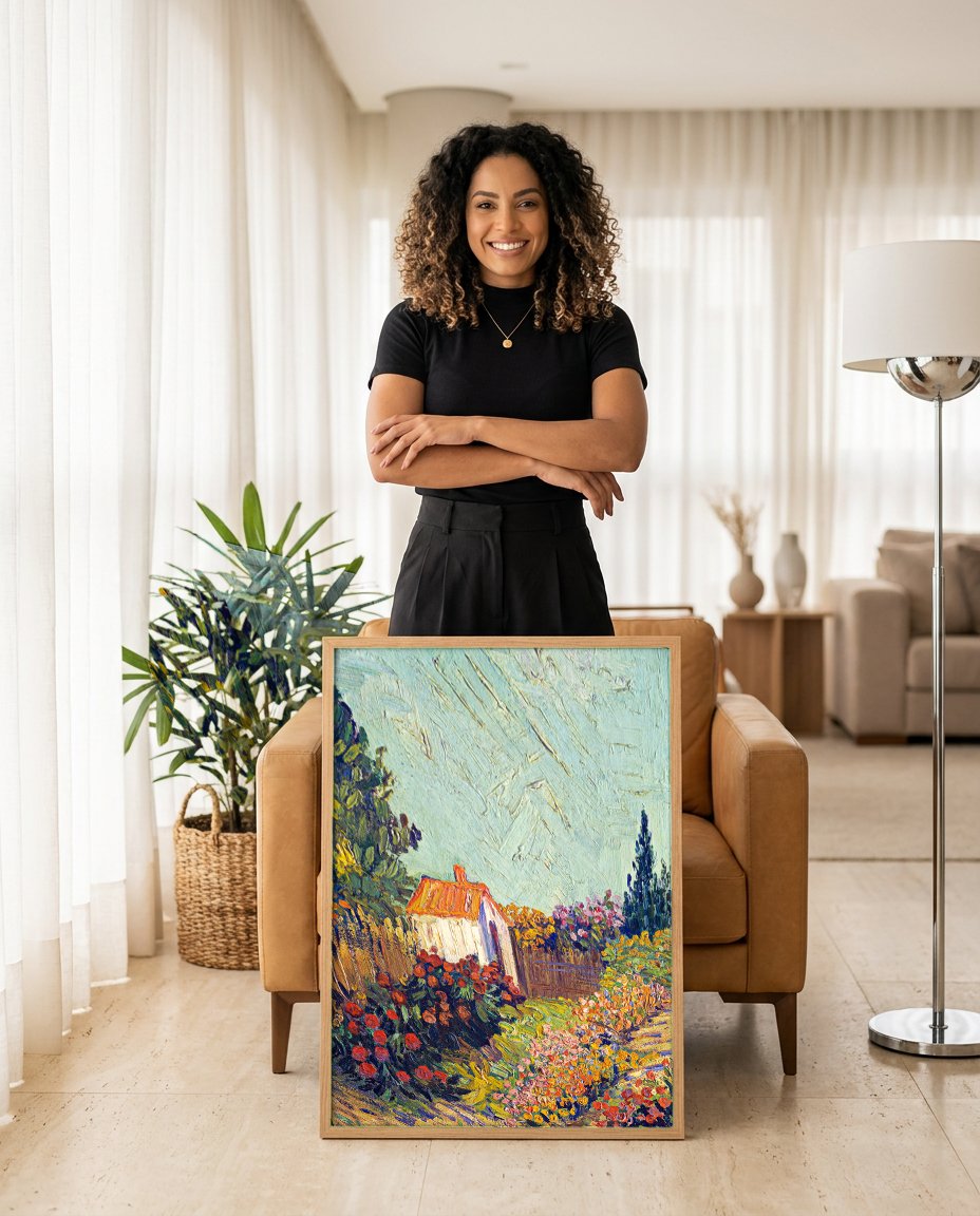 Quadro Decorativo Jardim em Arles - Van Gogh com modelo em ambiente