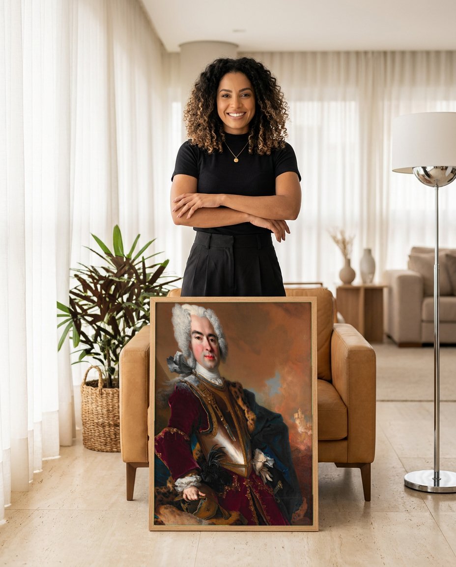 Quadro Decorativo Retrato de Charles-Godefroy de La Tour d'Auvergne - Nicolas de Largillière com modelo em ambiente