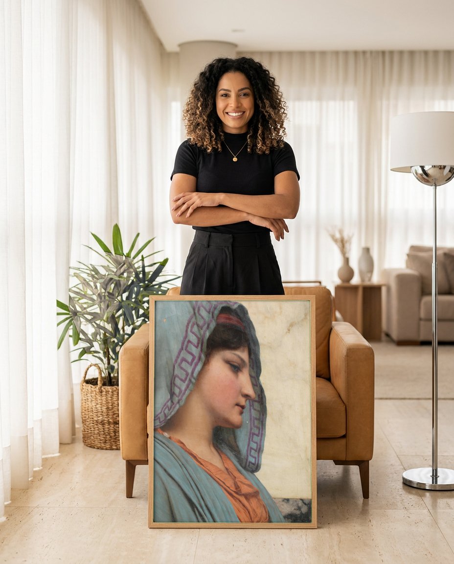 Quadro Decorativo A Jovem Adormecida - Godward com modelo em ambiente