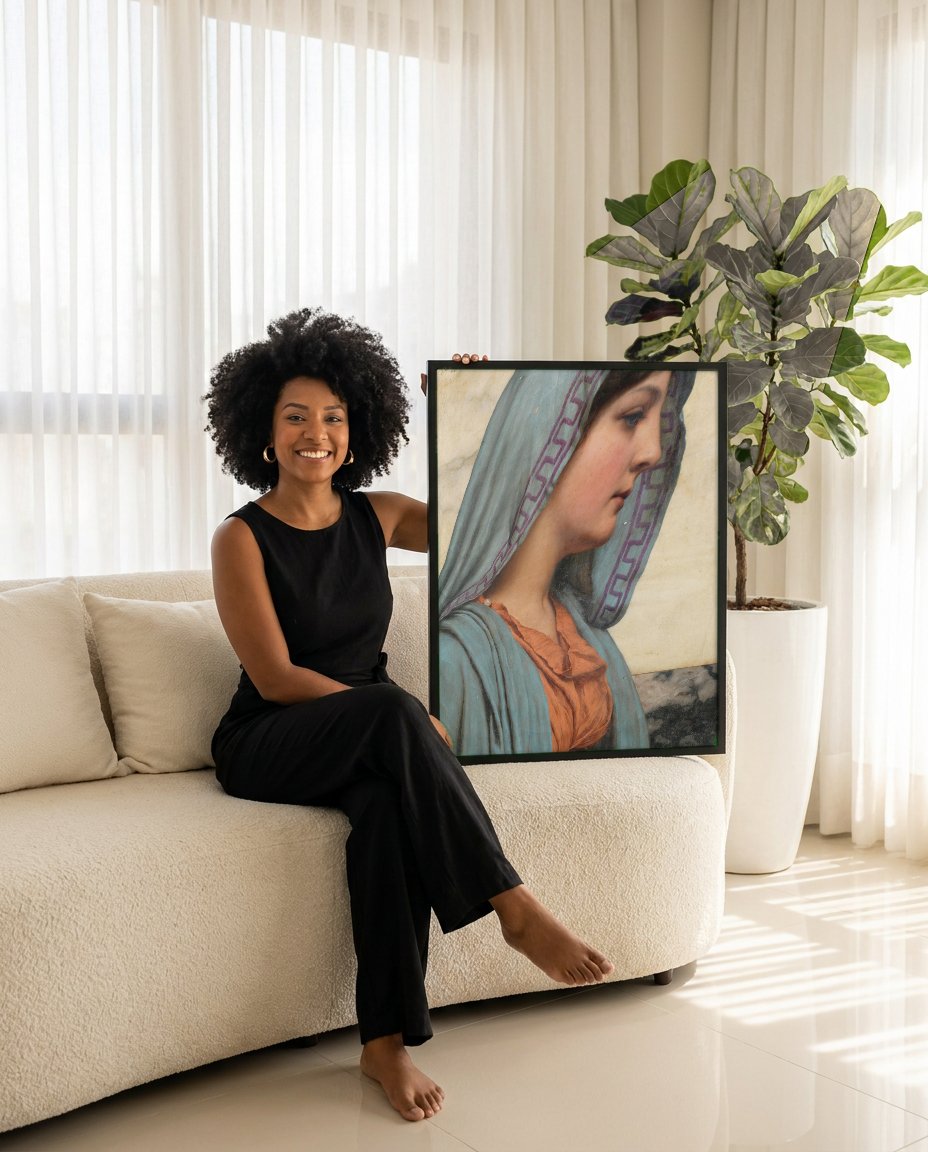 Quadro Decorativo A Jovem Adormecida - Godward com modelo em ambiente