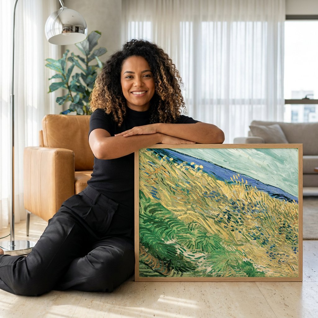 Quadro Decorativo Campo de Trigo - Van Gogh com modelo em ambiente